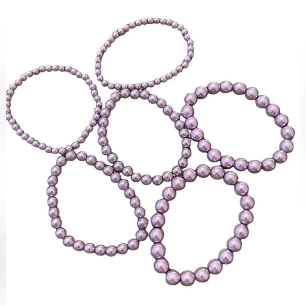 NWT Angelas Designs 6 handmade lavender faux pearl bracelets great for stacking